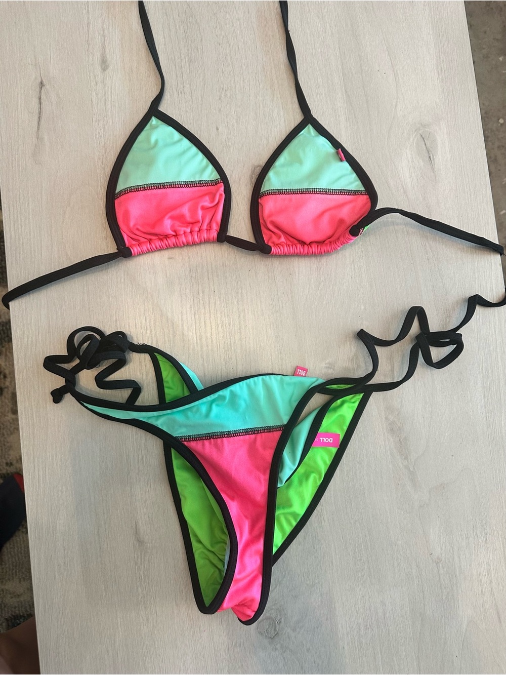 Neon Doll Colorblock Triangle String Bikini - Pink, Mint & Lime